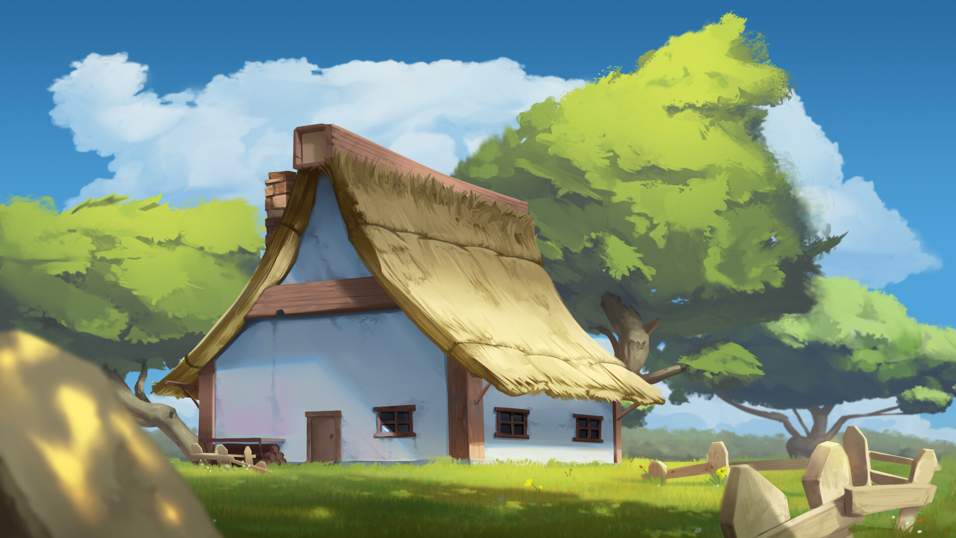 ArtStation - Peacful House in the countryside ! - Animation background