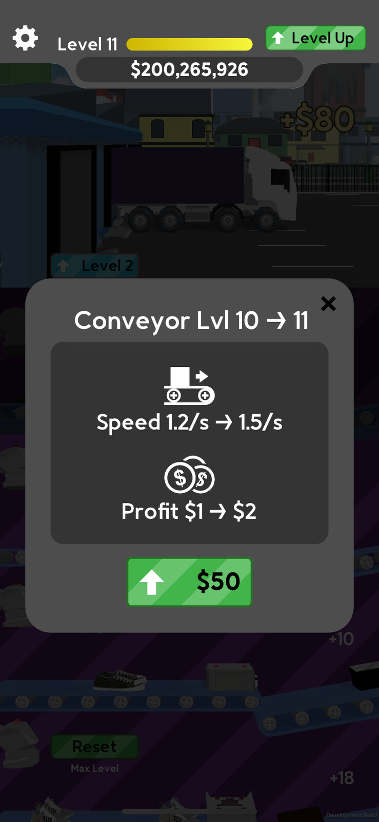 Conveyor upgrade popup window. 

Custom UI and icons made with Affinity Designer.