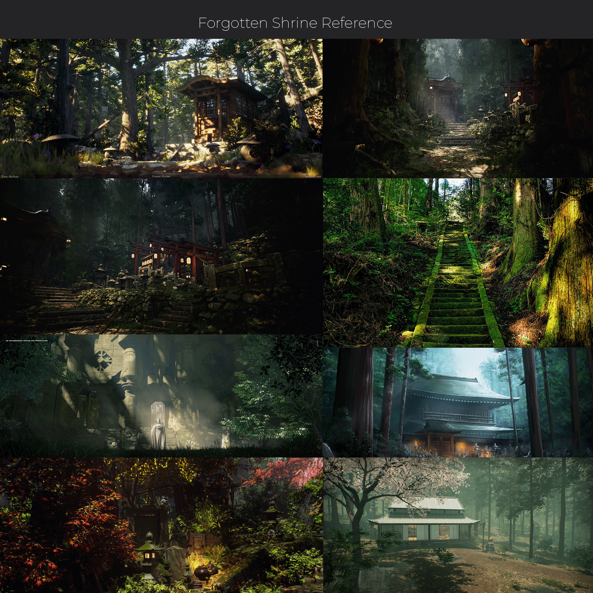 I looked at reference similar to the type of environment that I wanted to build, paying attention to the weathering of stone in an environments such as these, as well as how the moss grew on stone and other manmade structures.