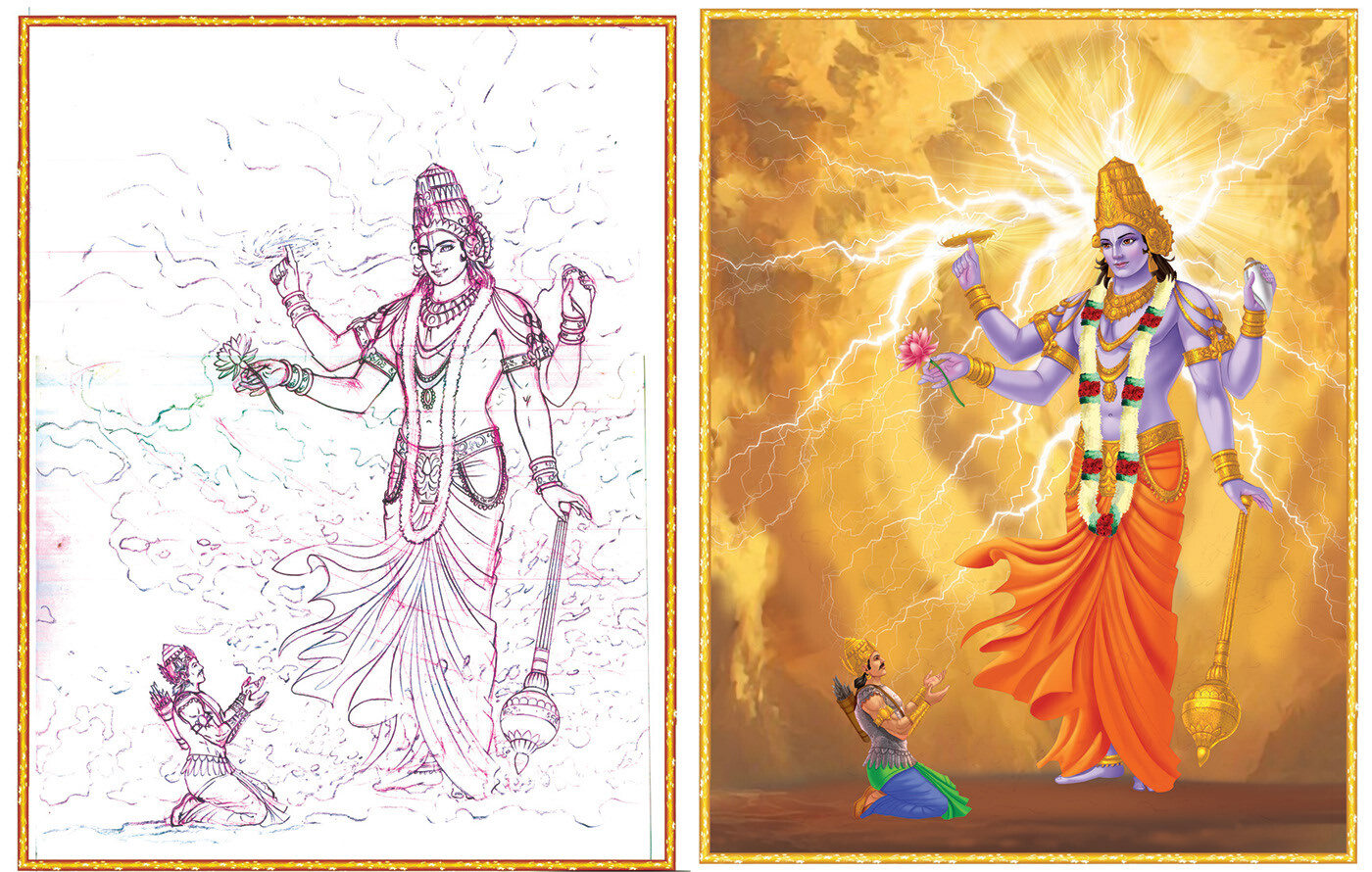 Image of Sketch Of Lord Krishna Telling Bhagavad Gita To Arjuna In  Kurukshetra War Field In Horse Chariot Editable Outline  Illustration-WN796629-Picxy