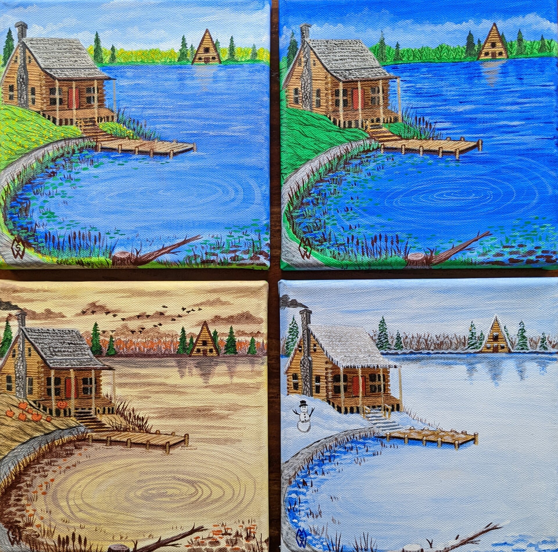 ArtStation - Cabin at the Lake in the Four Seasons, image size:1920x1899