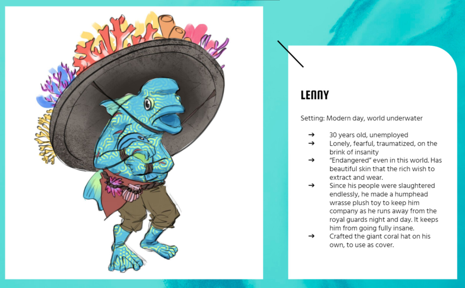 Character design sketch and biography
