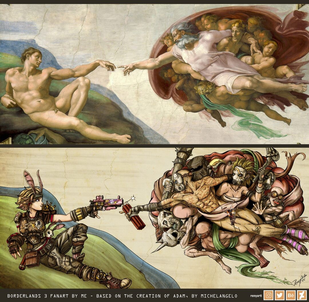 Comparission between the original painting (by Michelangelo) and my finished illustration.