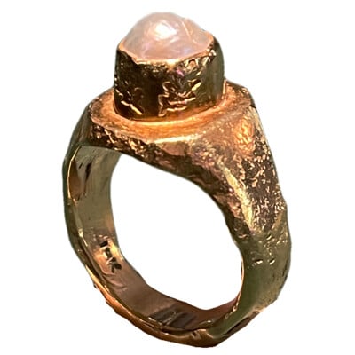 Natural Pearl and 18K Byzantine-style Ring