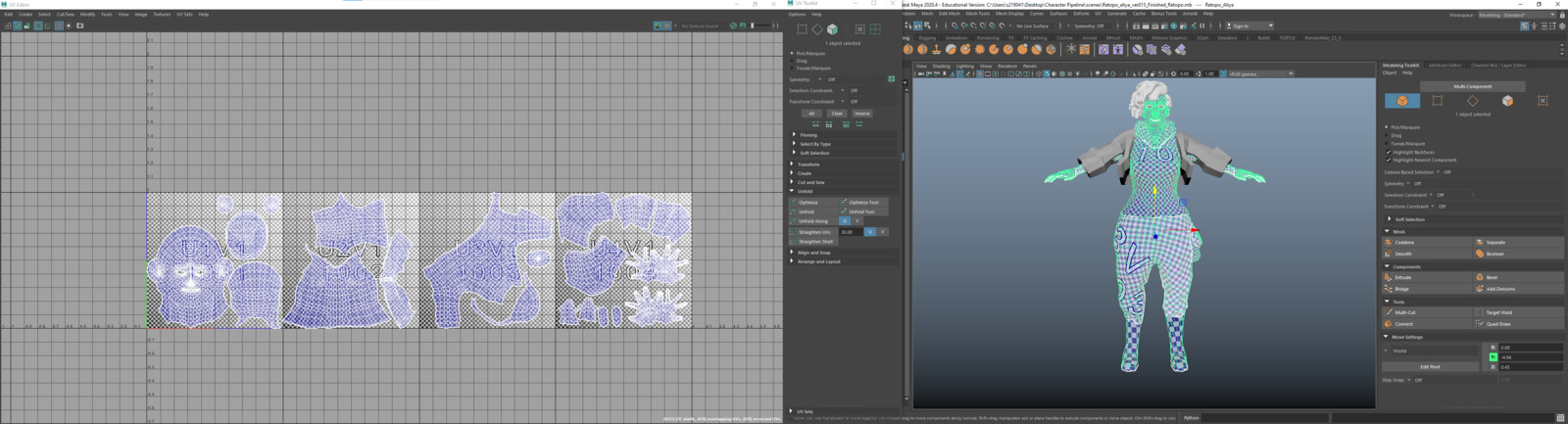 Showing the UVs and Topology.