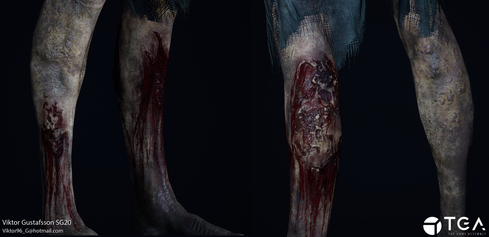 these wounds were inspired by boils under the skin and a type of cellulitis, as well as severe flesh wounds and infected and rotting wounds.