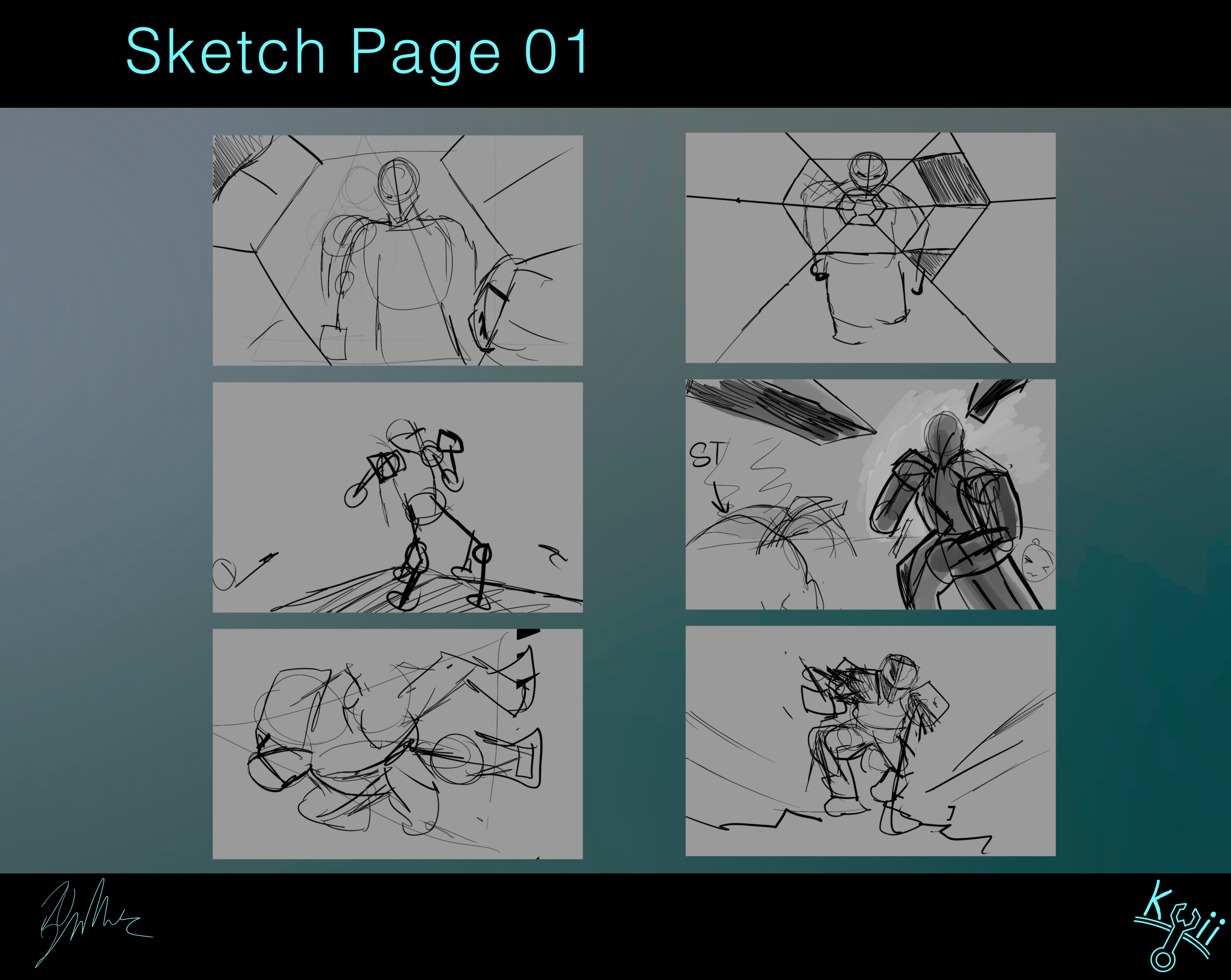 First sketches and ideas, wanted an epic shot that conveyed action.