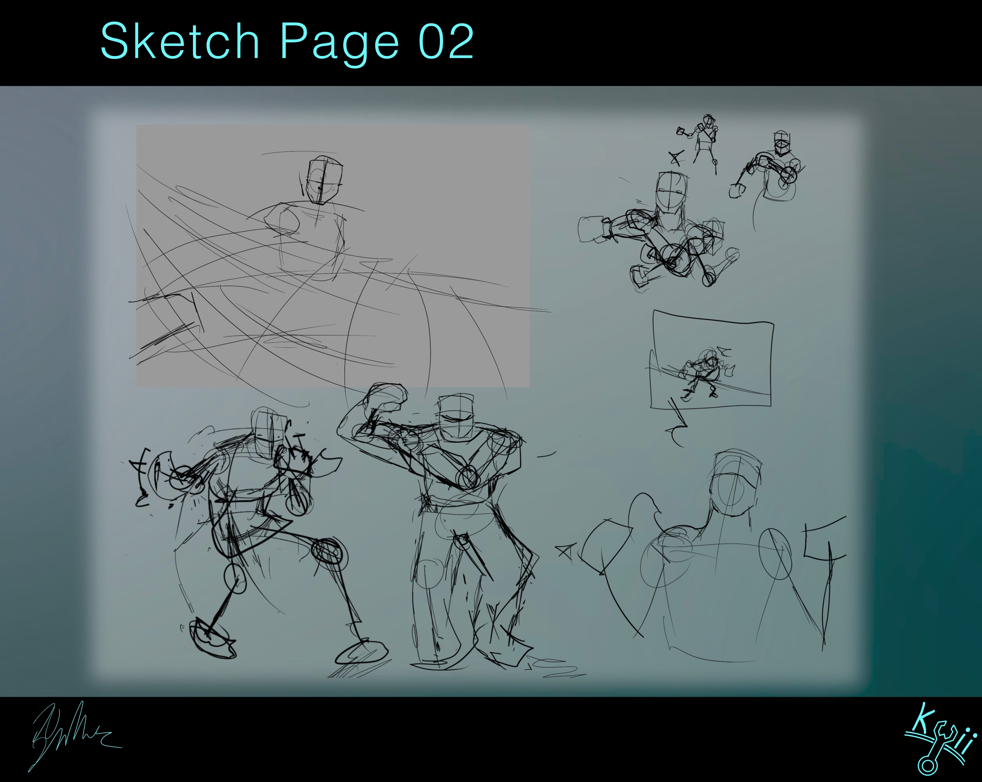 Secondary sketches that explore character personality of Pix (Short for MXL-P1X)