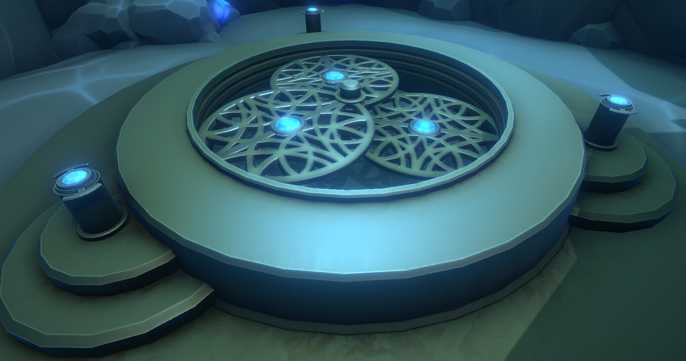 A close-up of the puzzle and the ornamented panels.