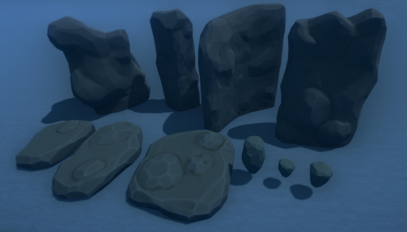 The modular rock assets I made. I really loved how much I got to sculpt in ZBrush during this project! 