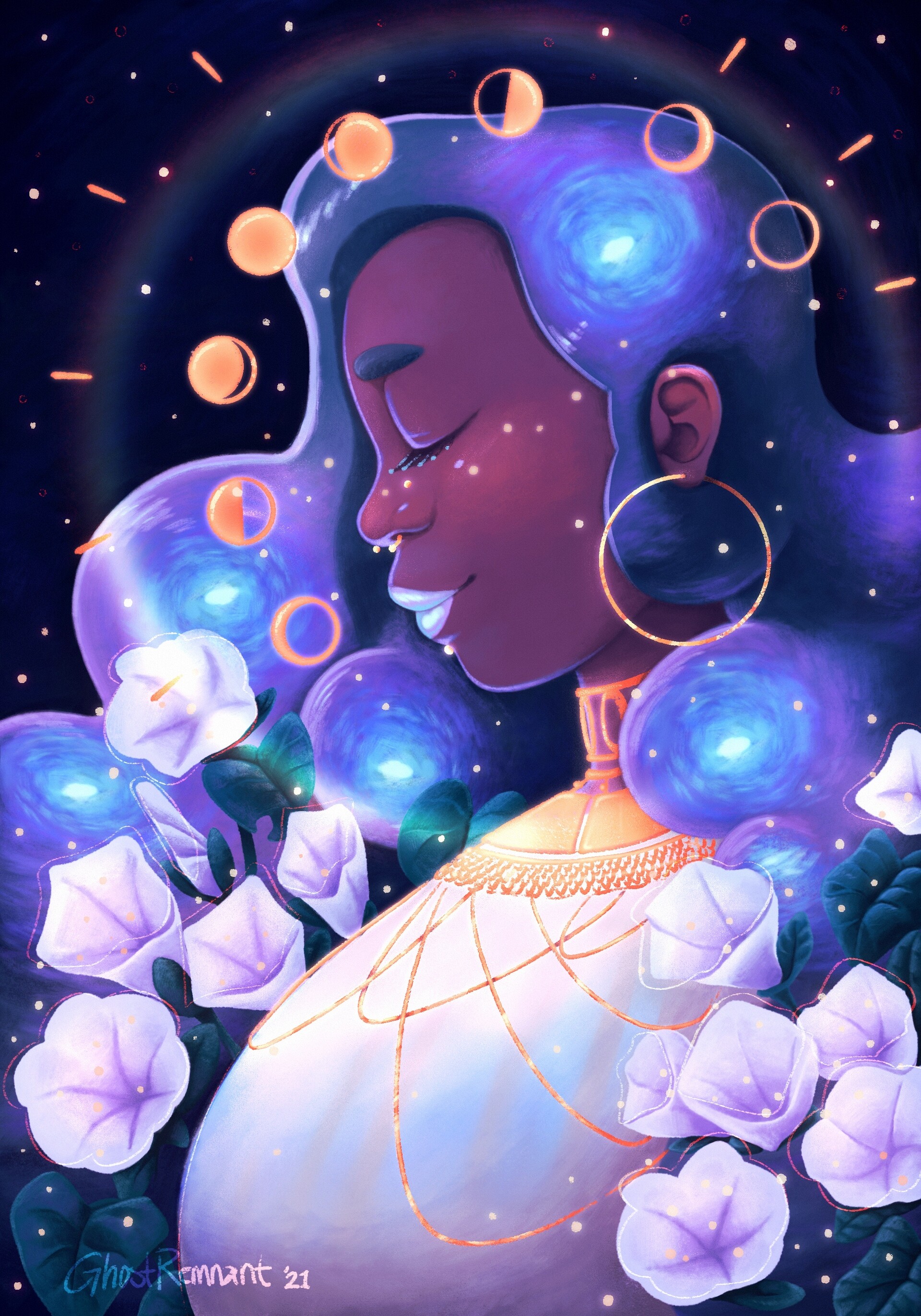 ArtStation - Cute Moon Black Girl In Pink Cloud