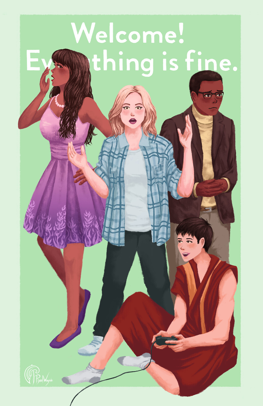 Tahani, Eleanor, Chidi, and Jason from The Good Place