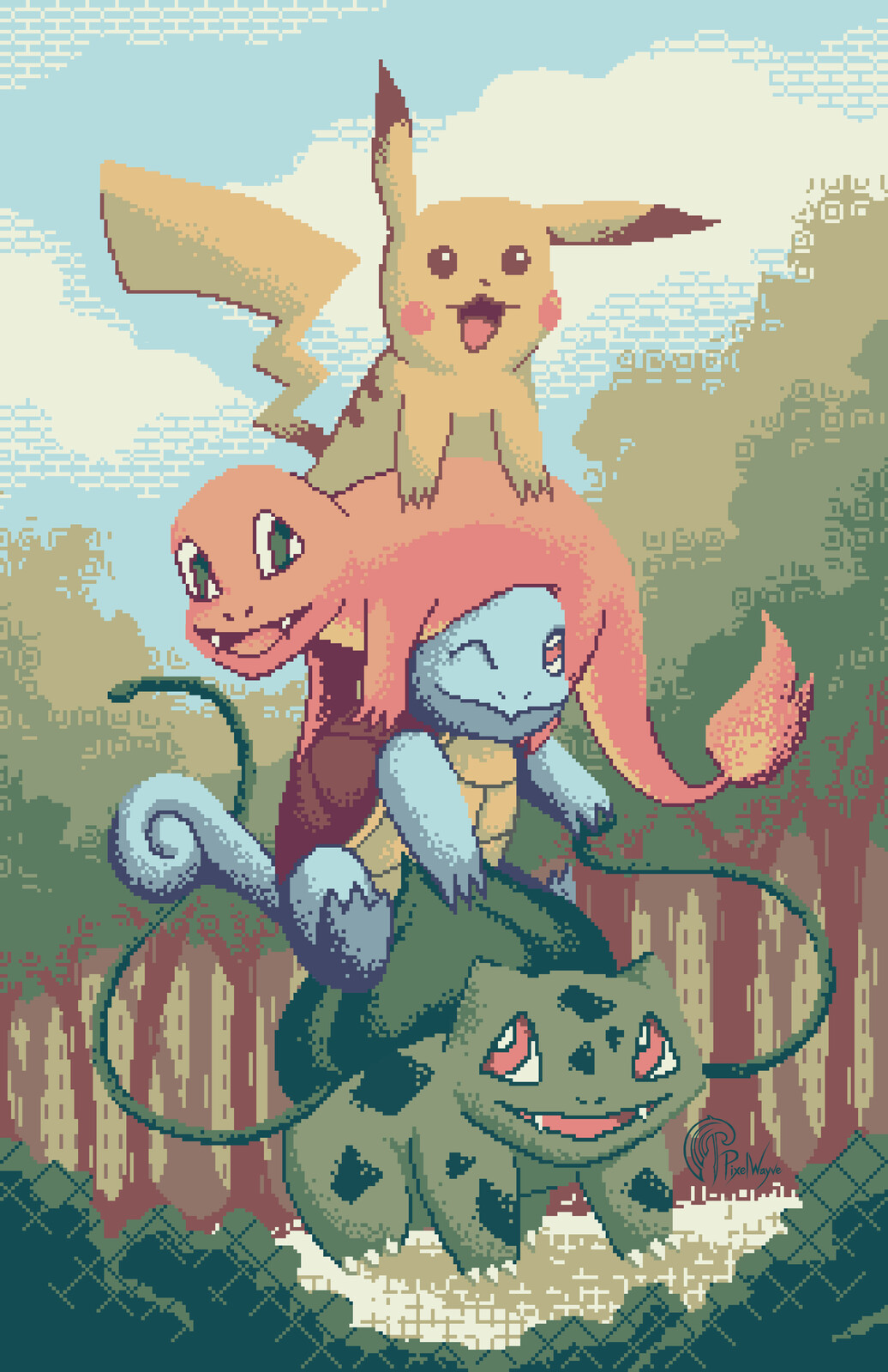 Pikachu, Charmander, Squirtle, and Bulbasaur from Pokemon