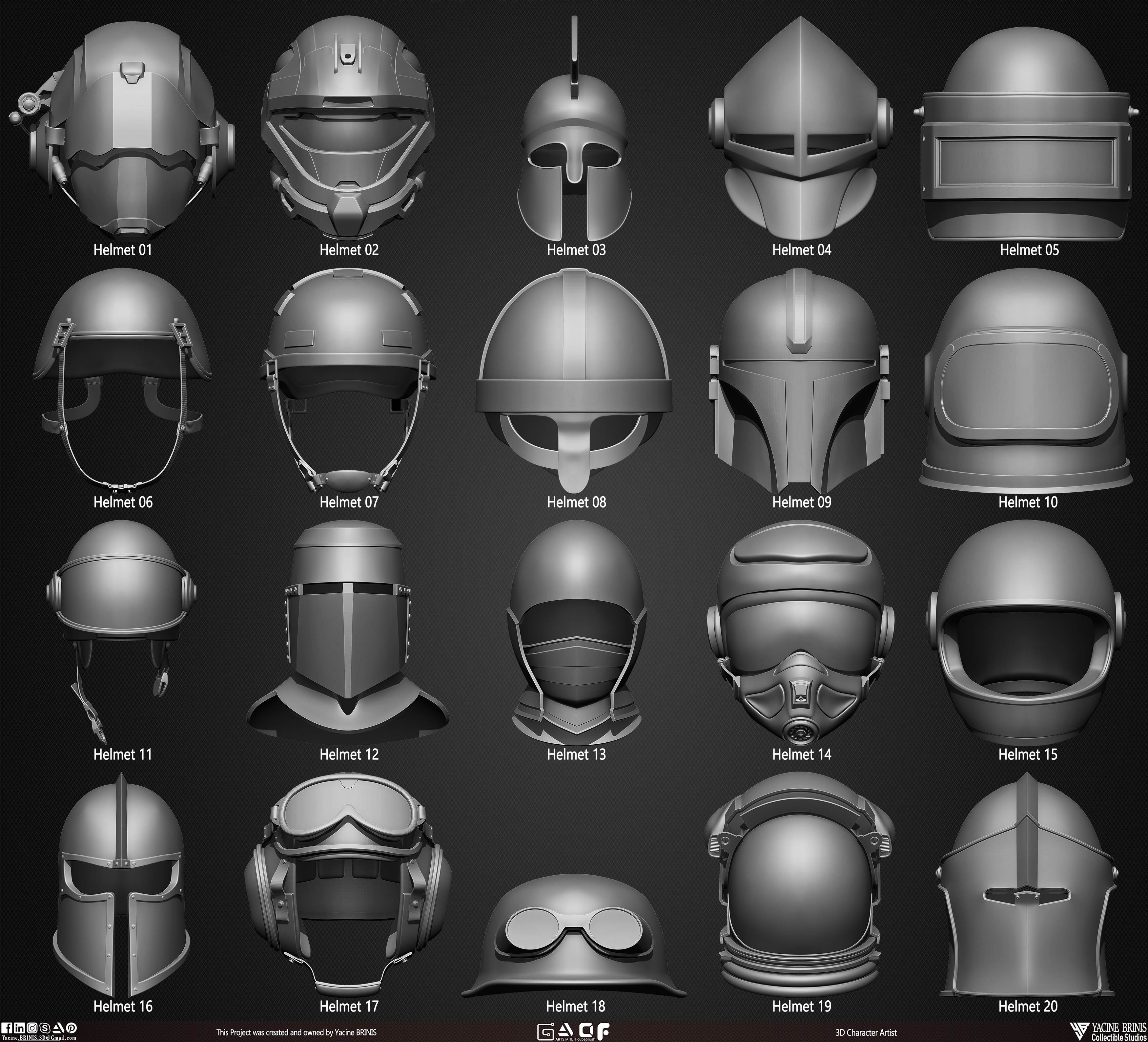 Pack of 20 Helmets Kitbash sculpted by Yacine BRINIS Vol 01 set 001