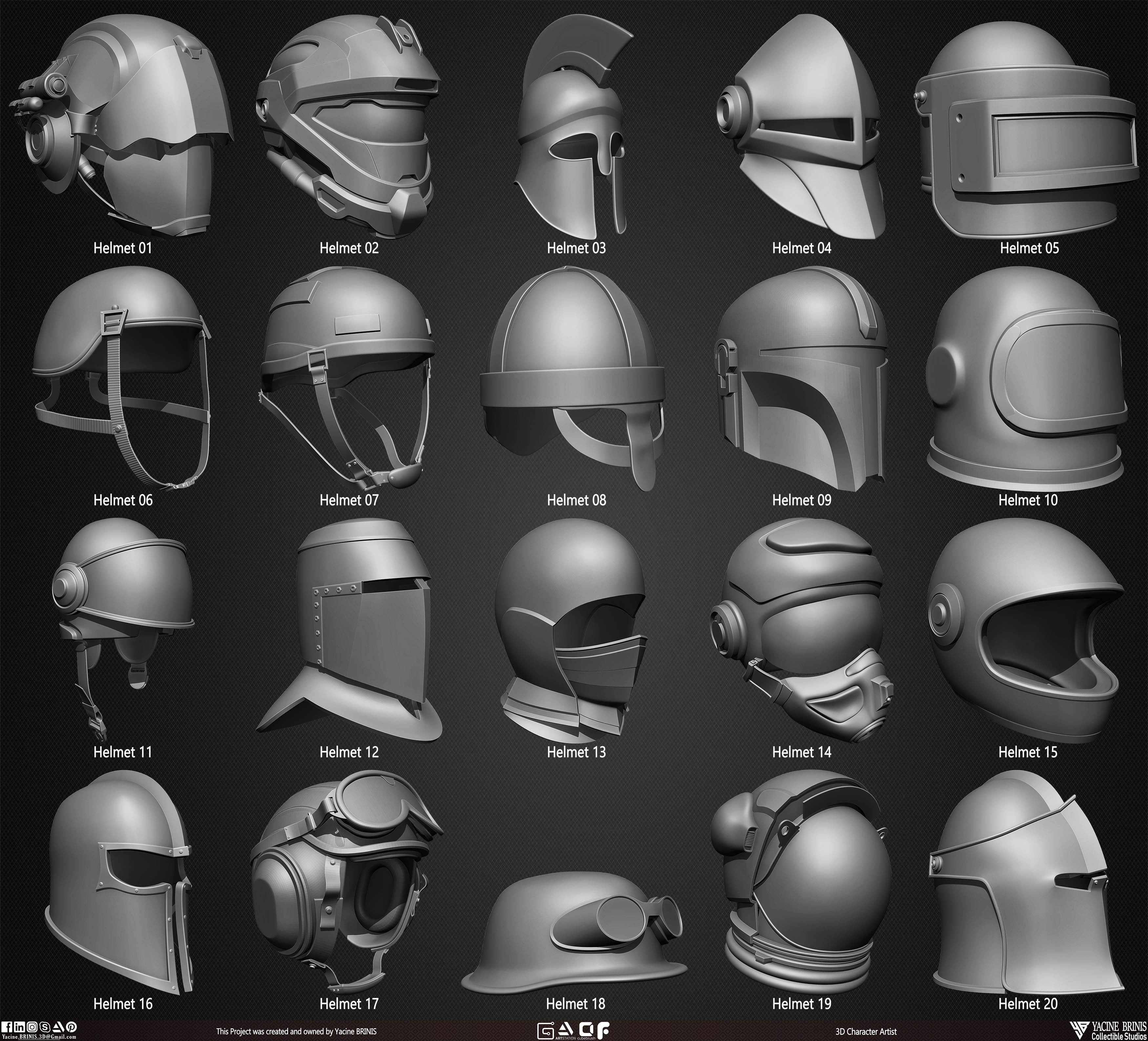 Pack of 20 Helmets Kitbash sculpted by Yacine BRINIS Vol 01 set 002