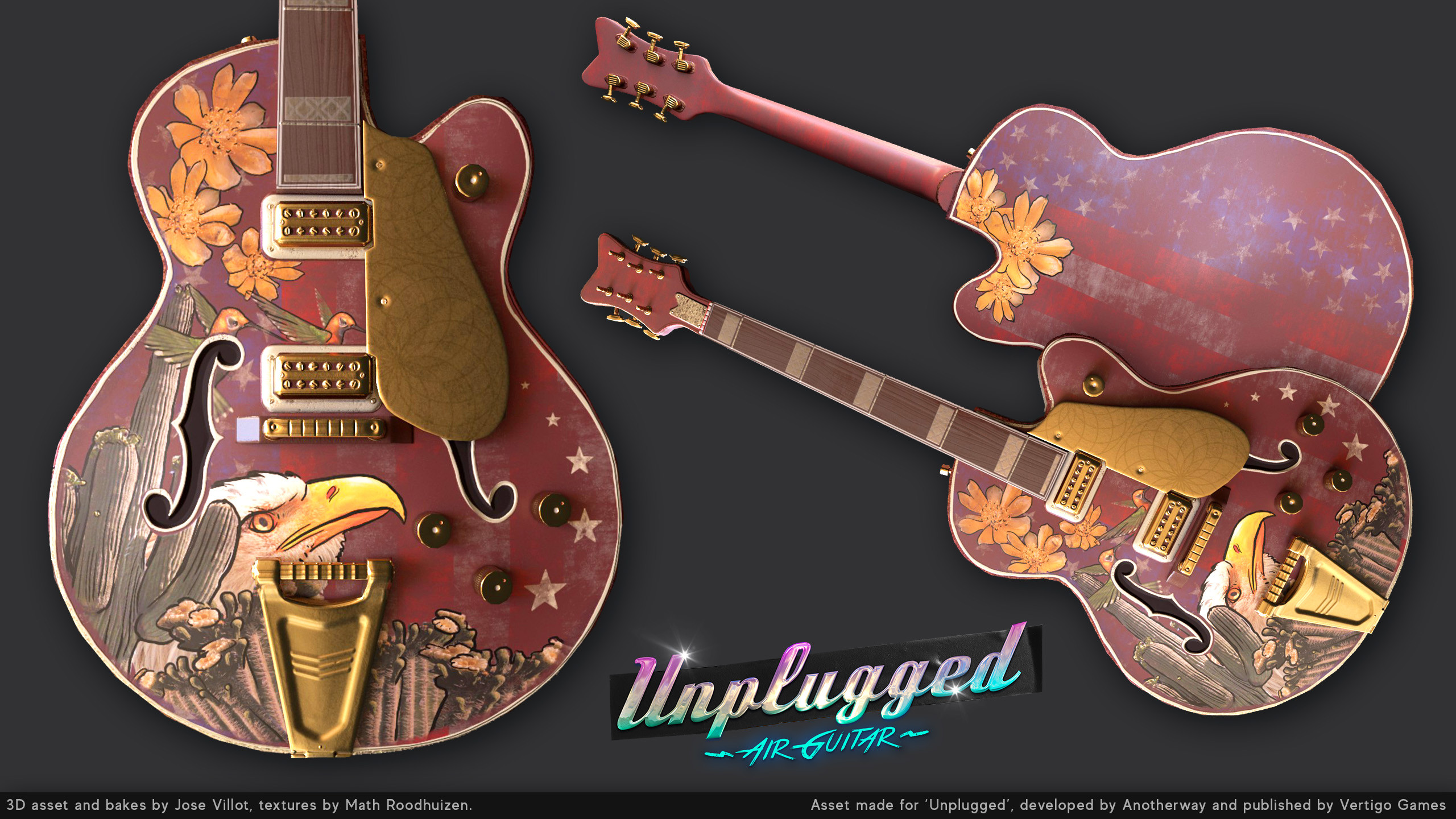 The brief for this asset was a 'collage' guitar with a country aesthetic