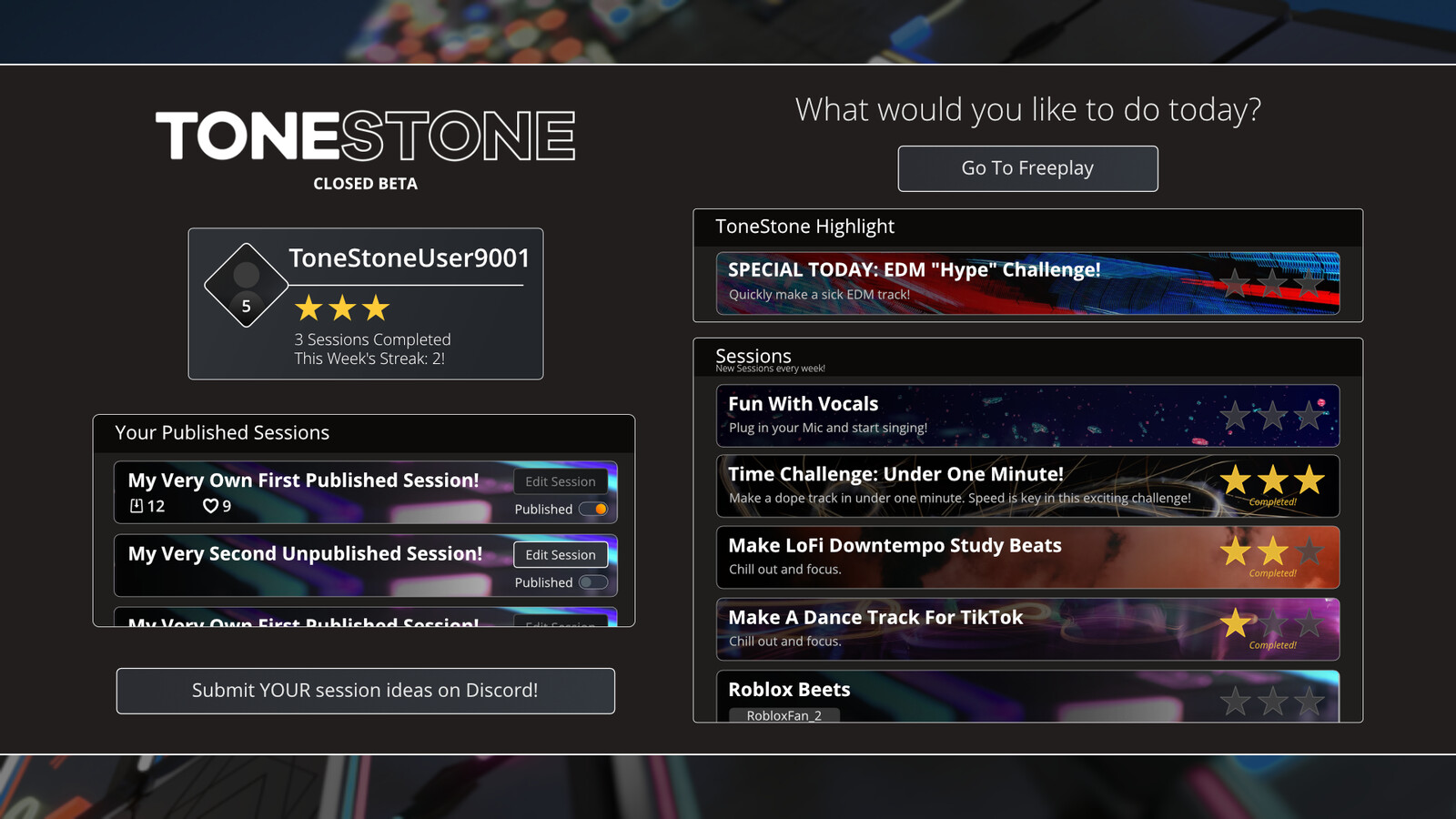 (1) Mockup for a potential dashboard for Tonestone V1.