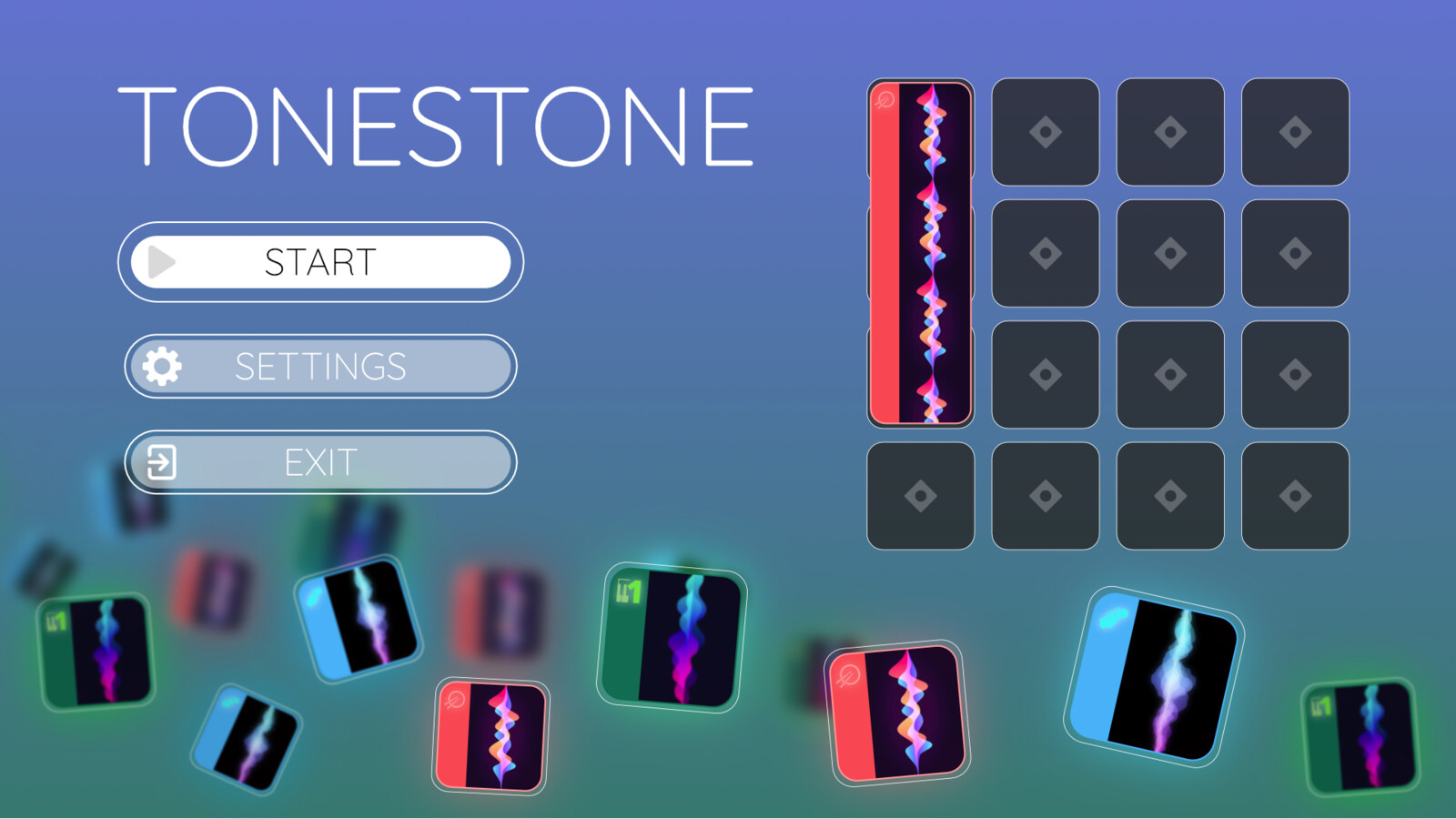 (3) Mockup of V2's start screen. This version includes the suggestion of an interactive mini board players would use to compose small demos of music before getting into the app.