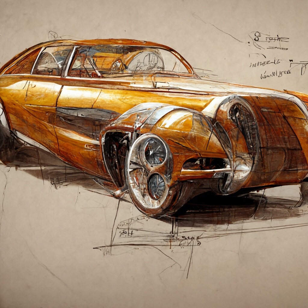 Cartoon classic historic car drawing sketch posters for the wall • posters  poland, wallpaper, drawing | myloview.com