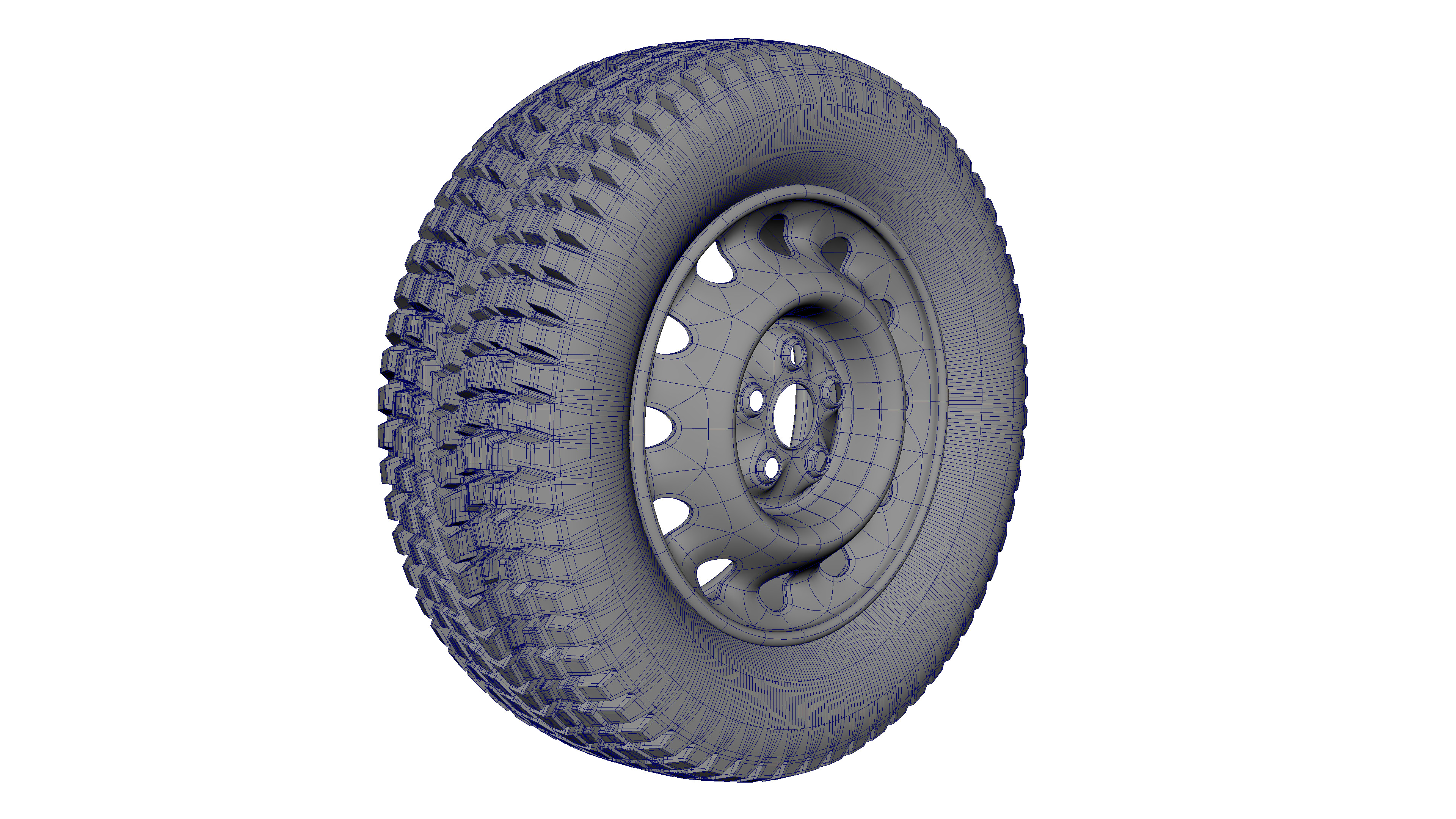 This is a wireframe view of the tire model before textures and shading were added.