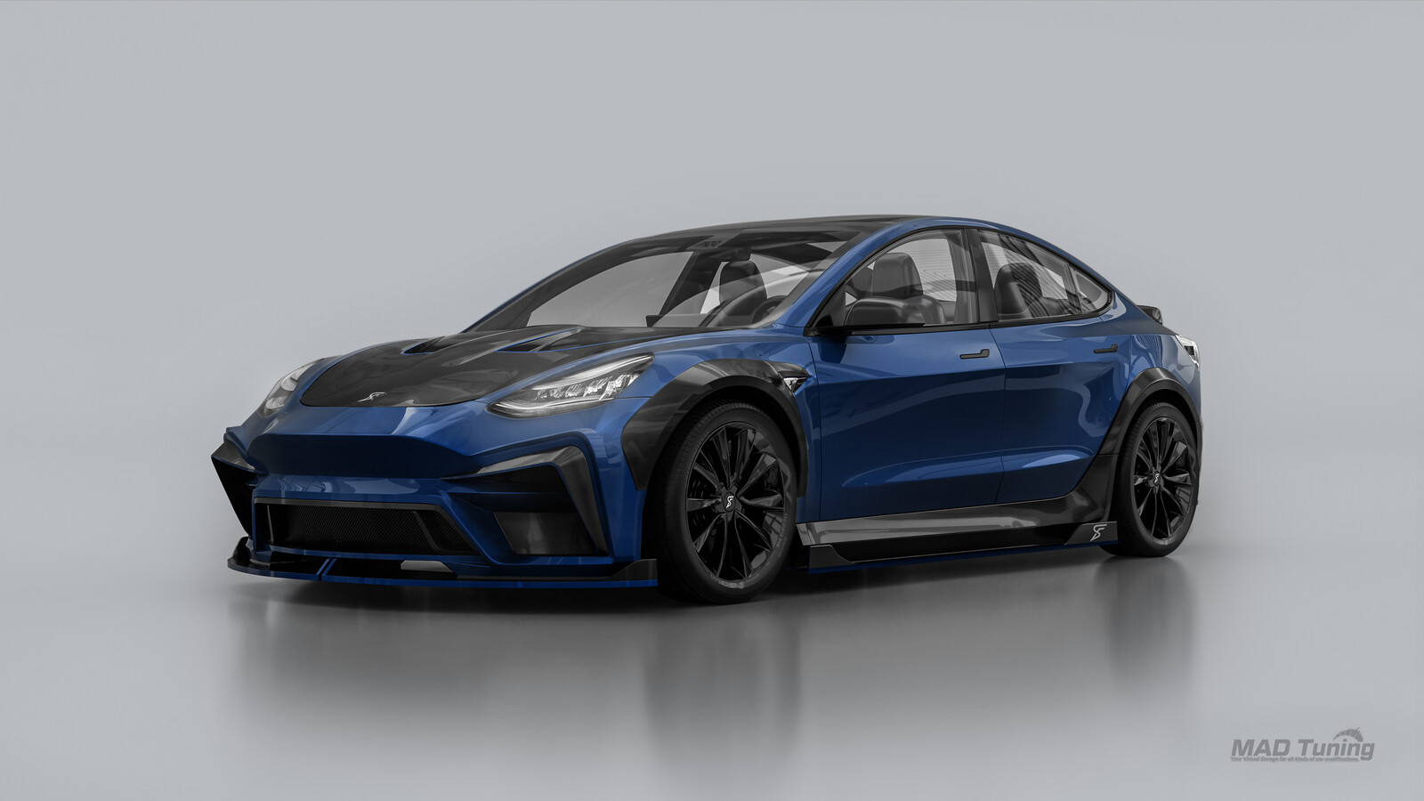 Custom bodykit : blue paint with Carbon fiber parts