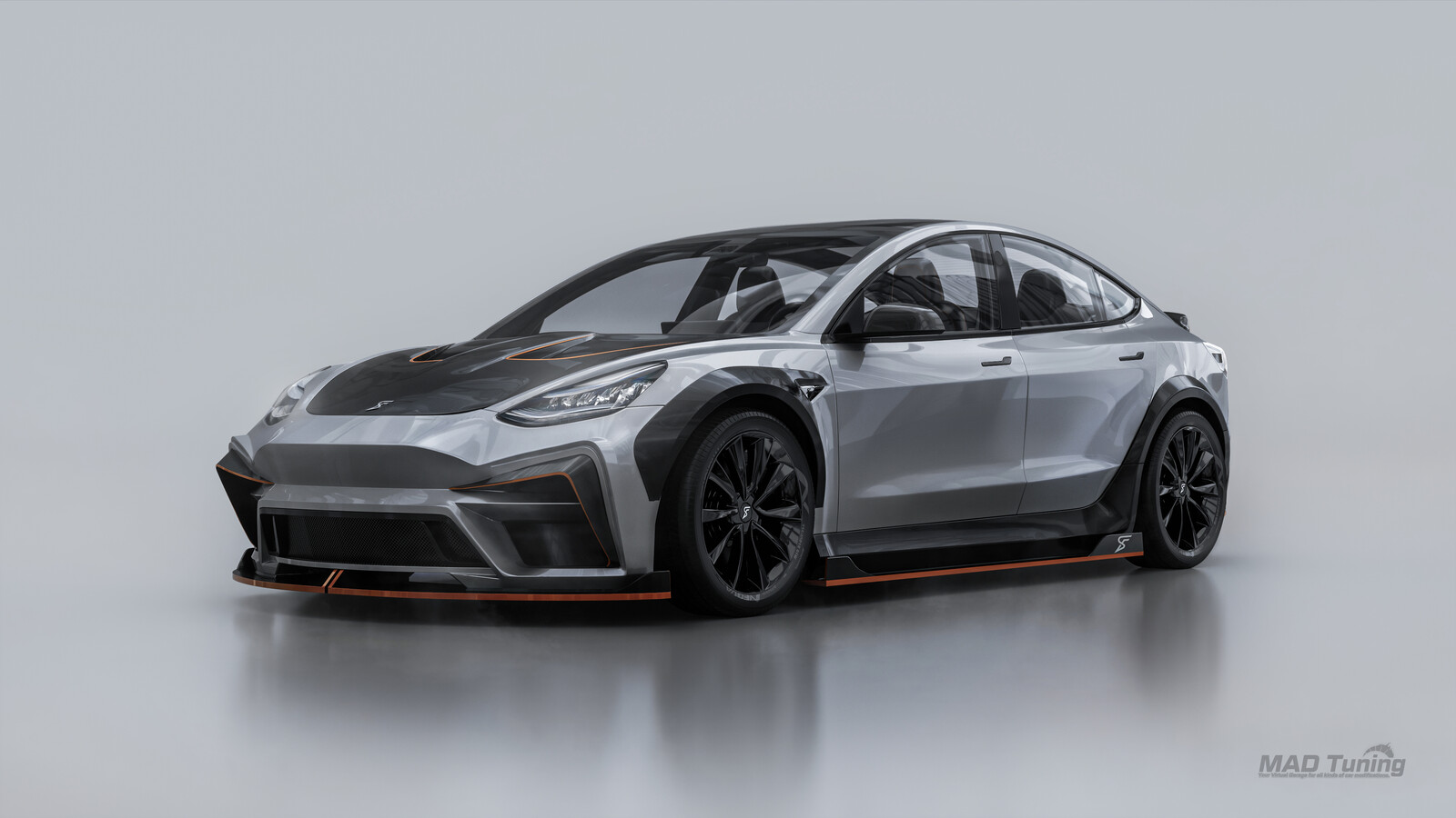 Custom bodykit : silver paint , Carbon fiber body kit parts with orange trims