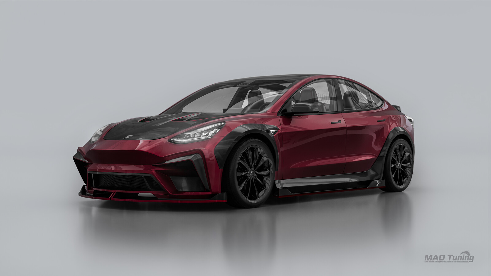 Custom bodykit : red  paint with Carbon fiber parts