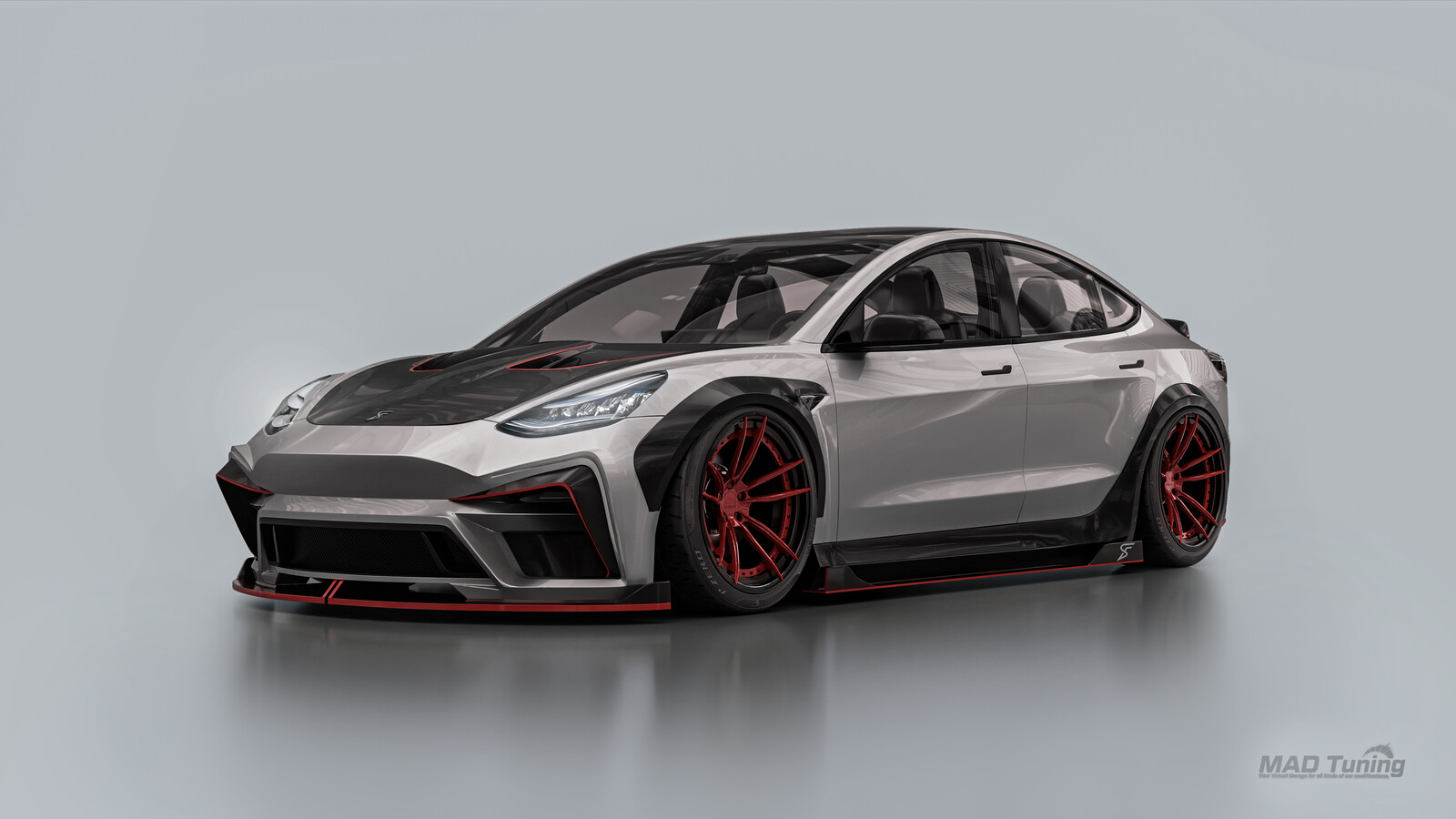 Tuned Tesla model 3 : Red trim version