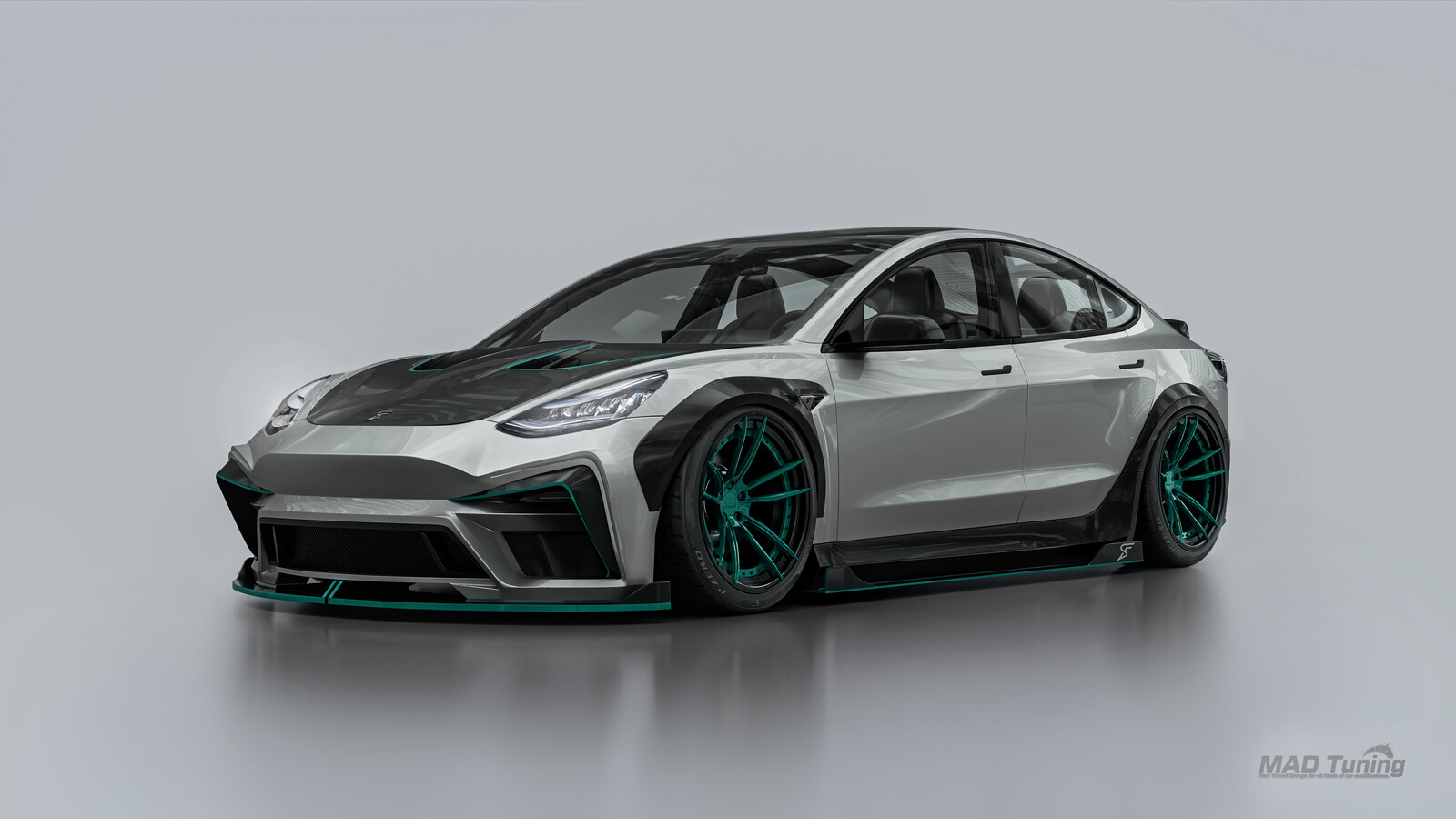 Tuned Tesla model 3 : Turquoise trim version