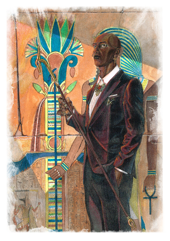 The Black Pharaoh
- Postcard with white background -