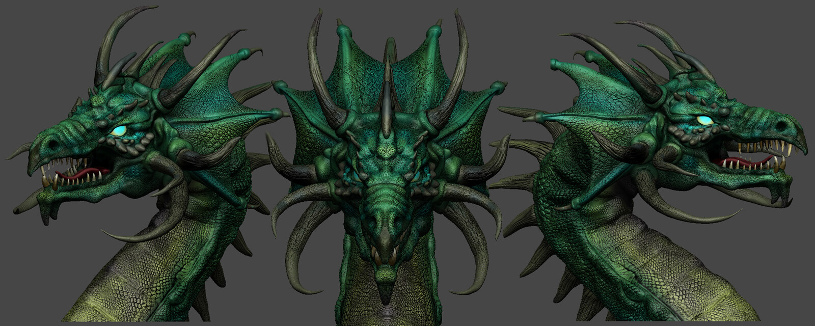 Horned Emerald Dragon Bust
