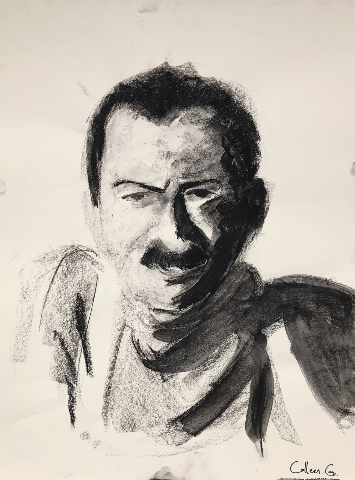 Expressive portraits. Charcoal and water on white paper. 