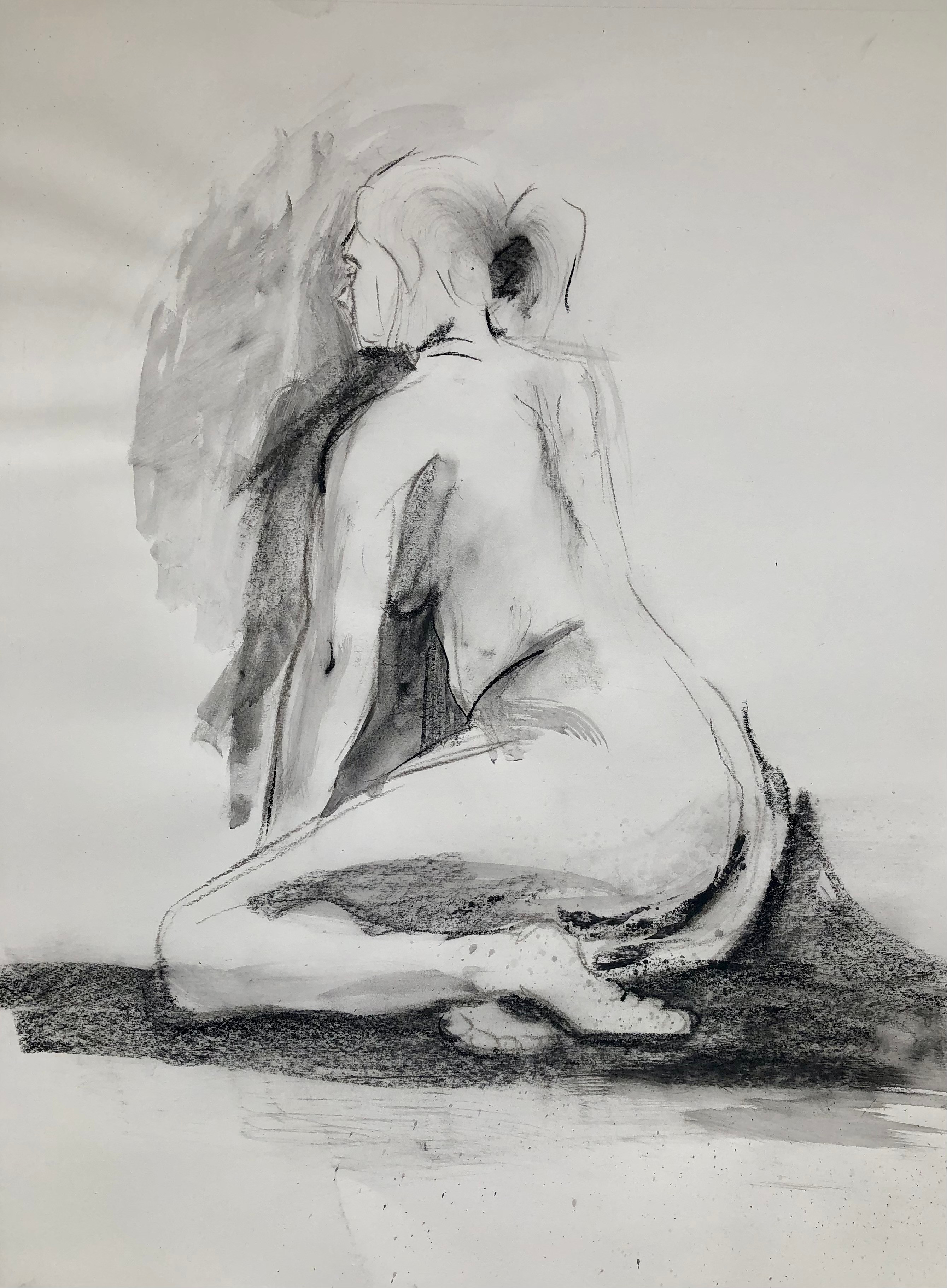 Expressive figures. Charcoal and water on white paper.