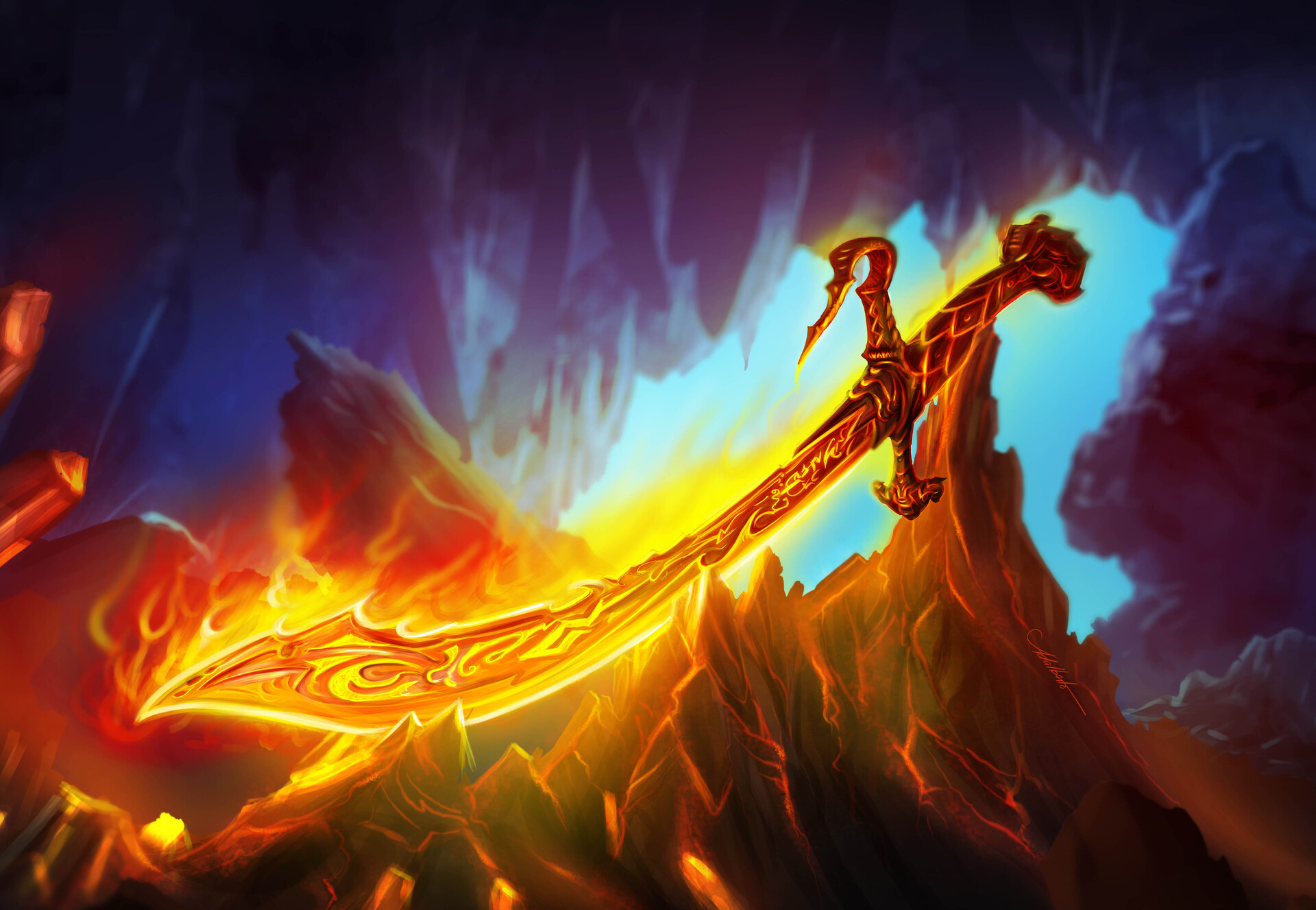 ArtStation Flaming scimitar sword