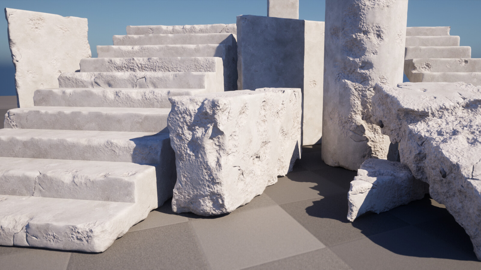 The Nanite meshes and 2-blend material in Unreal 5