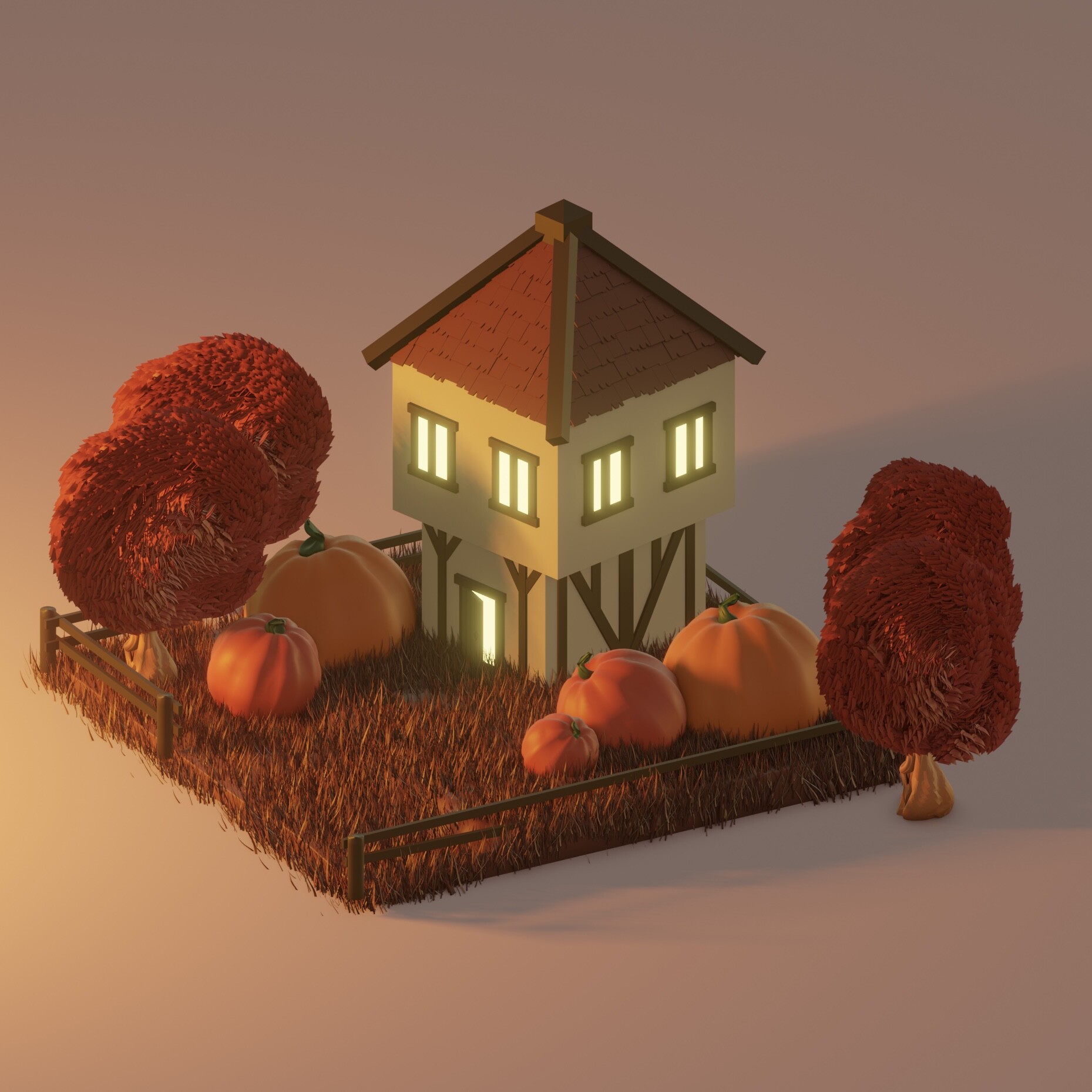 ArtStation - Pumpkins and house