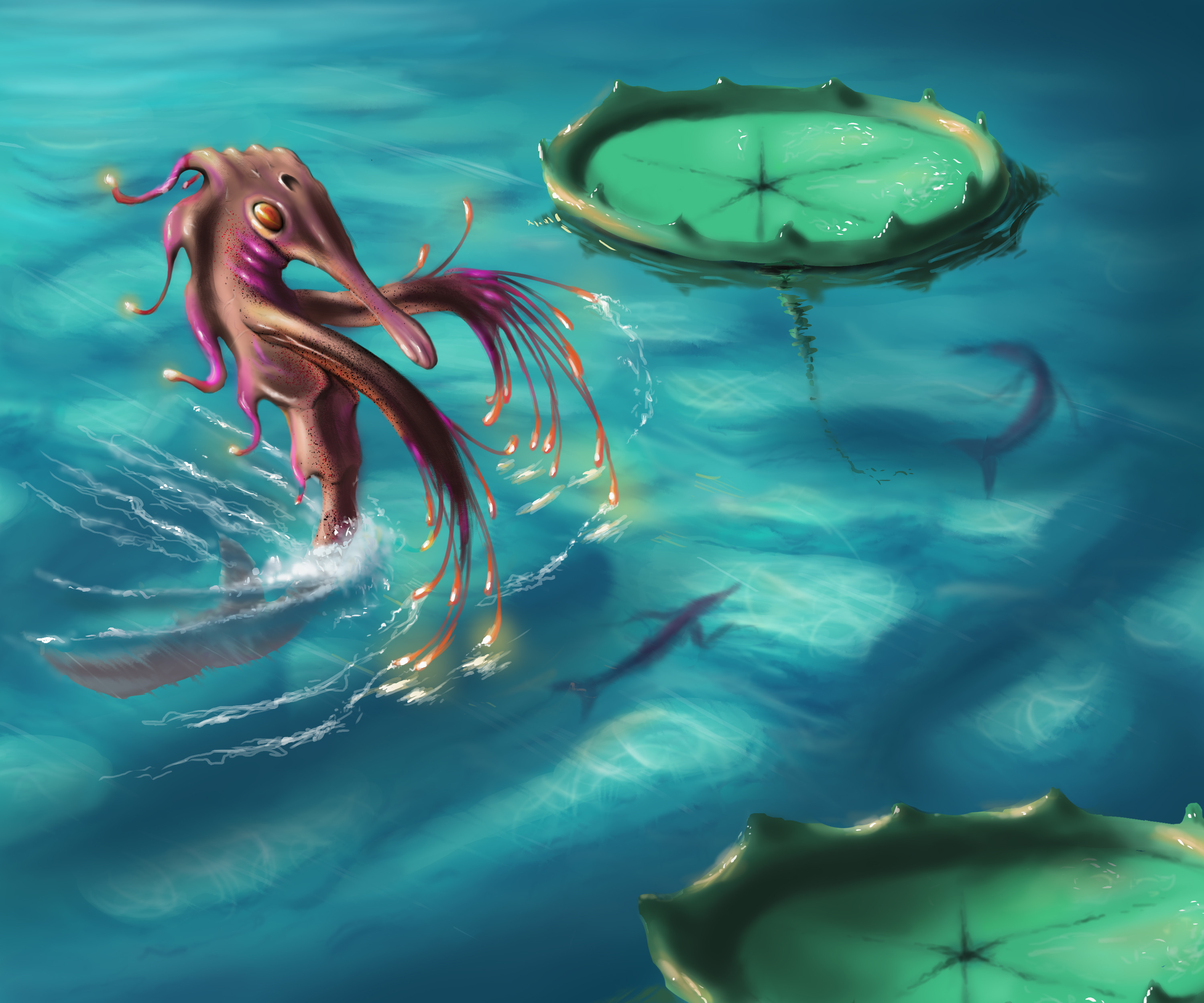 a water dragon for 14's challenge from digital painting.school site