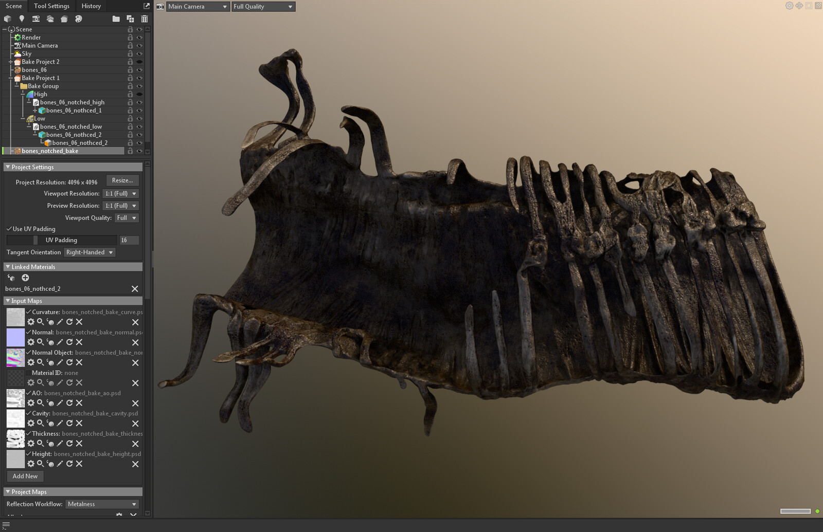 Section of serpent corpse textured in Marmoset Toolbag