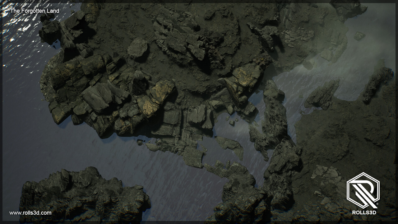 Aerial view of The Forgotten Land, a landscape created in Unreal Engine 5