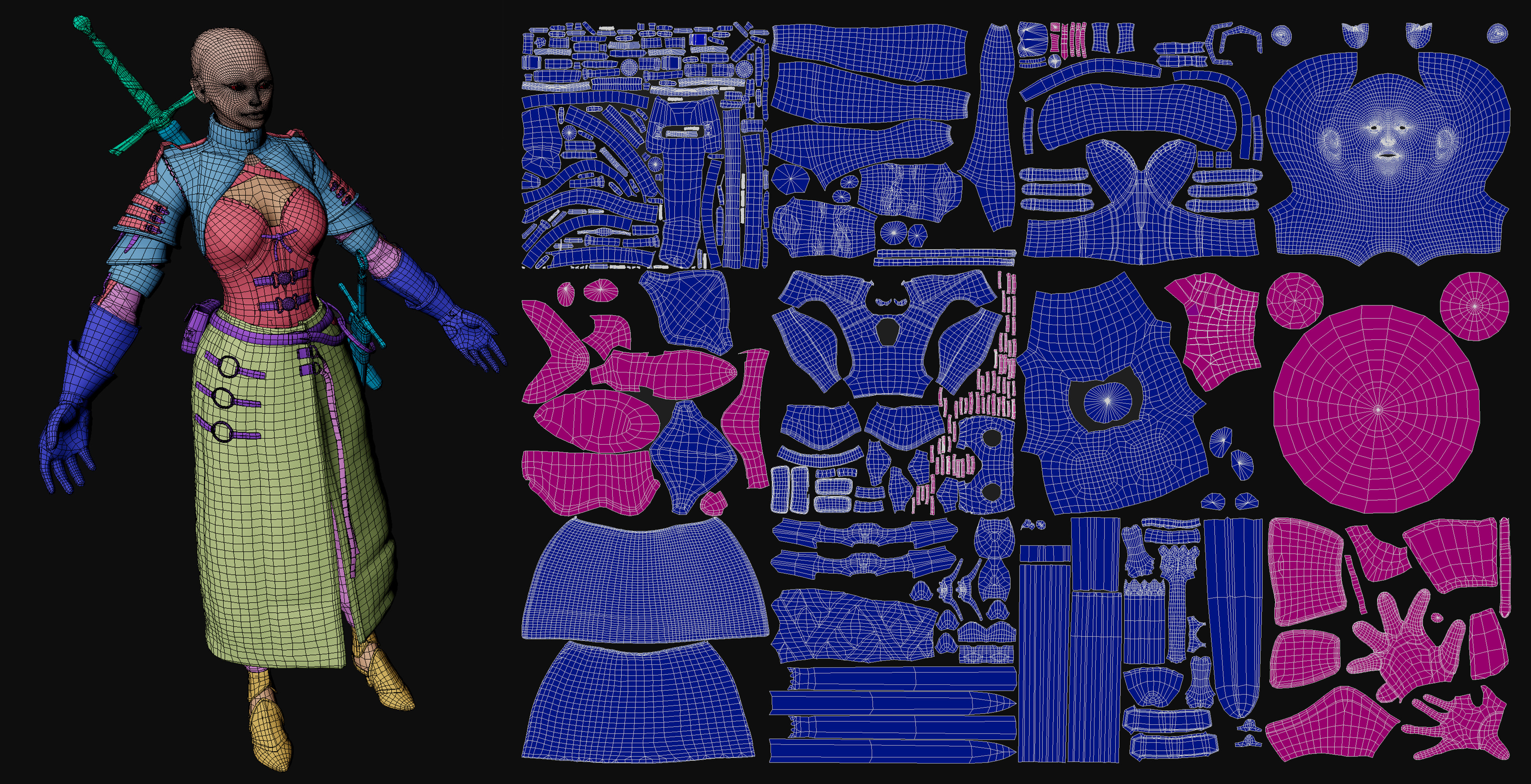 Low poly and UVs/texture sets