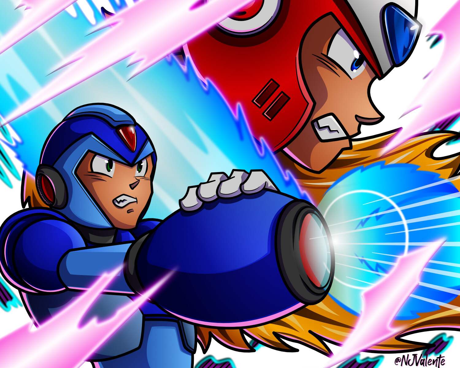 Mega Man X and Zero Vector Art, done in Affinity Designer.