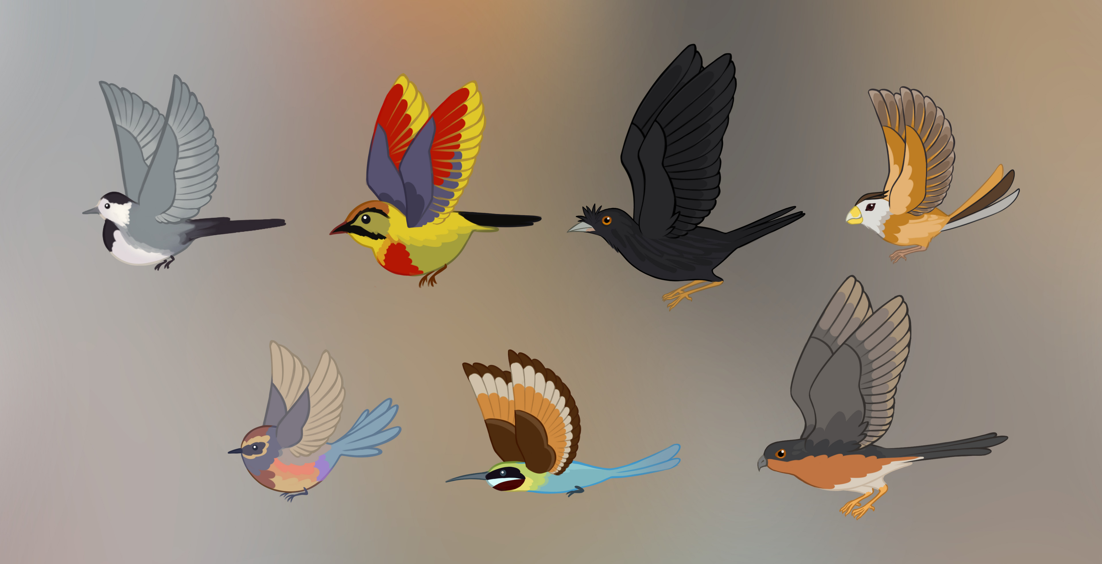 Chinese inspired birds, used for animation in cut-scenes.