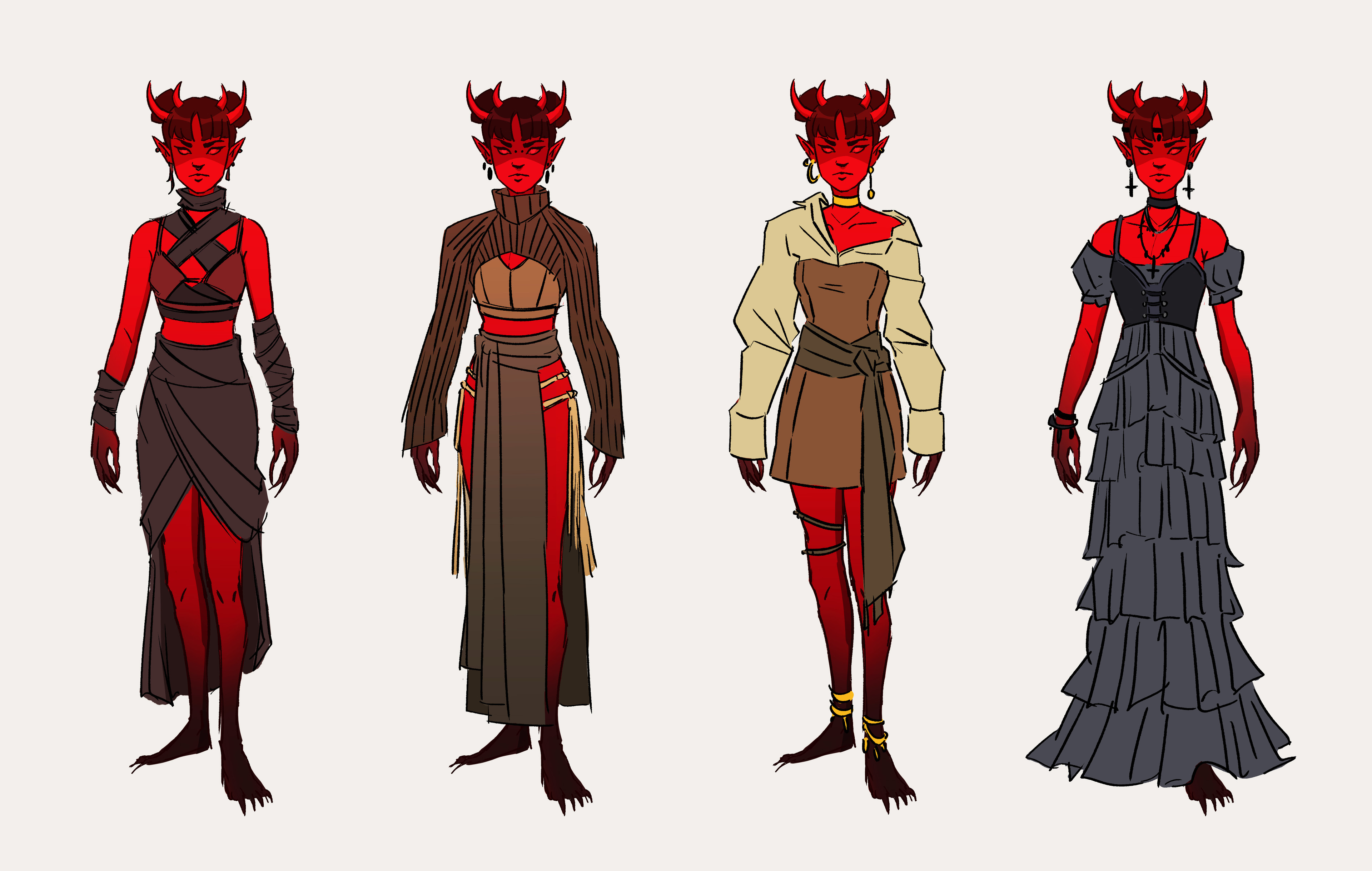 Clothing iterations for a character named Lucy.