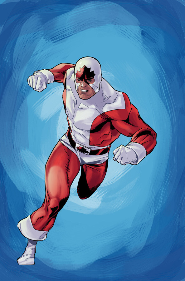 The one and only time I drew classic Captain Canuck, for an action figure card.