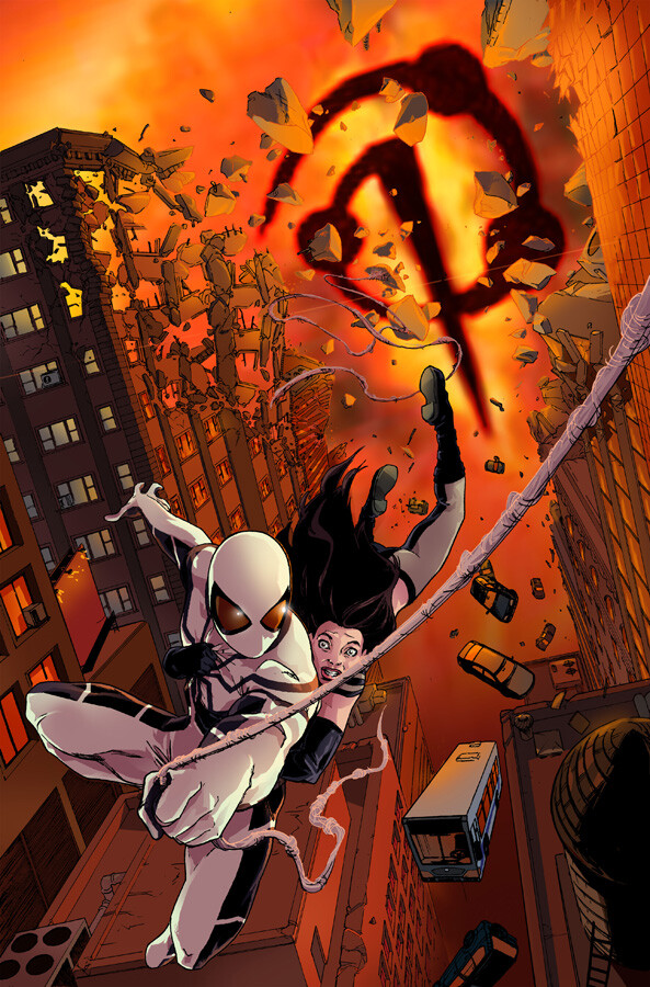 Cover art for X-23 issue 13 Published version. While I love Spidey's FF suit, I'd have made entirely different choices if I'd known we would use it at the outset. Of course it pops better than the red suit, but Laura's entirely lost.