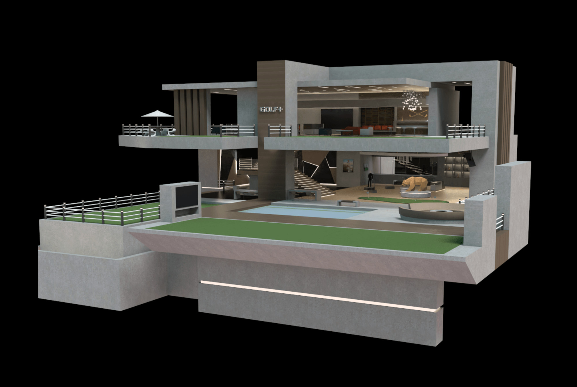 Alternate front view of Golf+ Clubhouse.