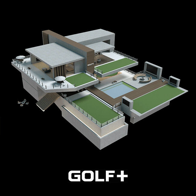 Aerial 3/4 view of the main clubhouse for the game. All created in Cinema 4D and Blender. 
