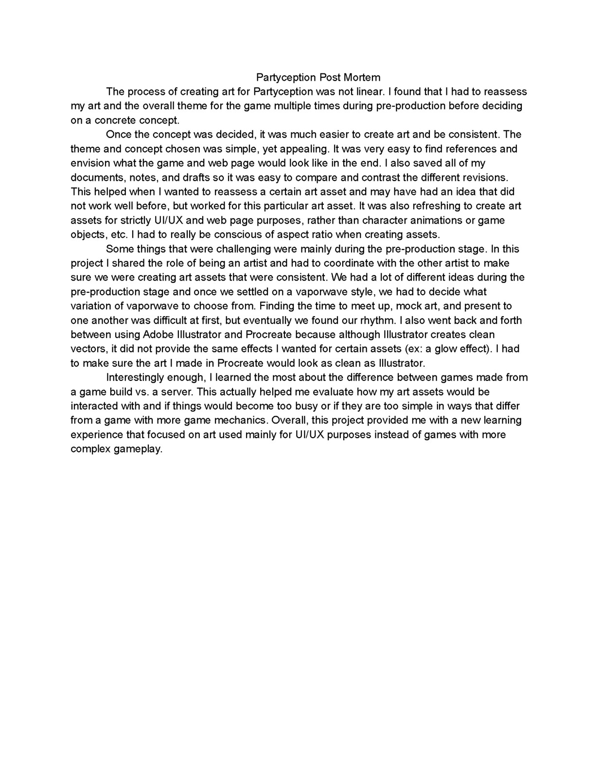 Post Mortem of my experience creating Partyception.