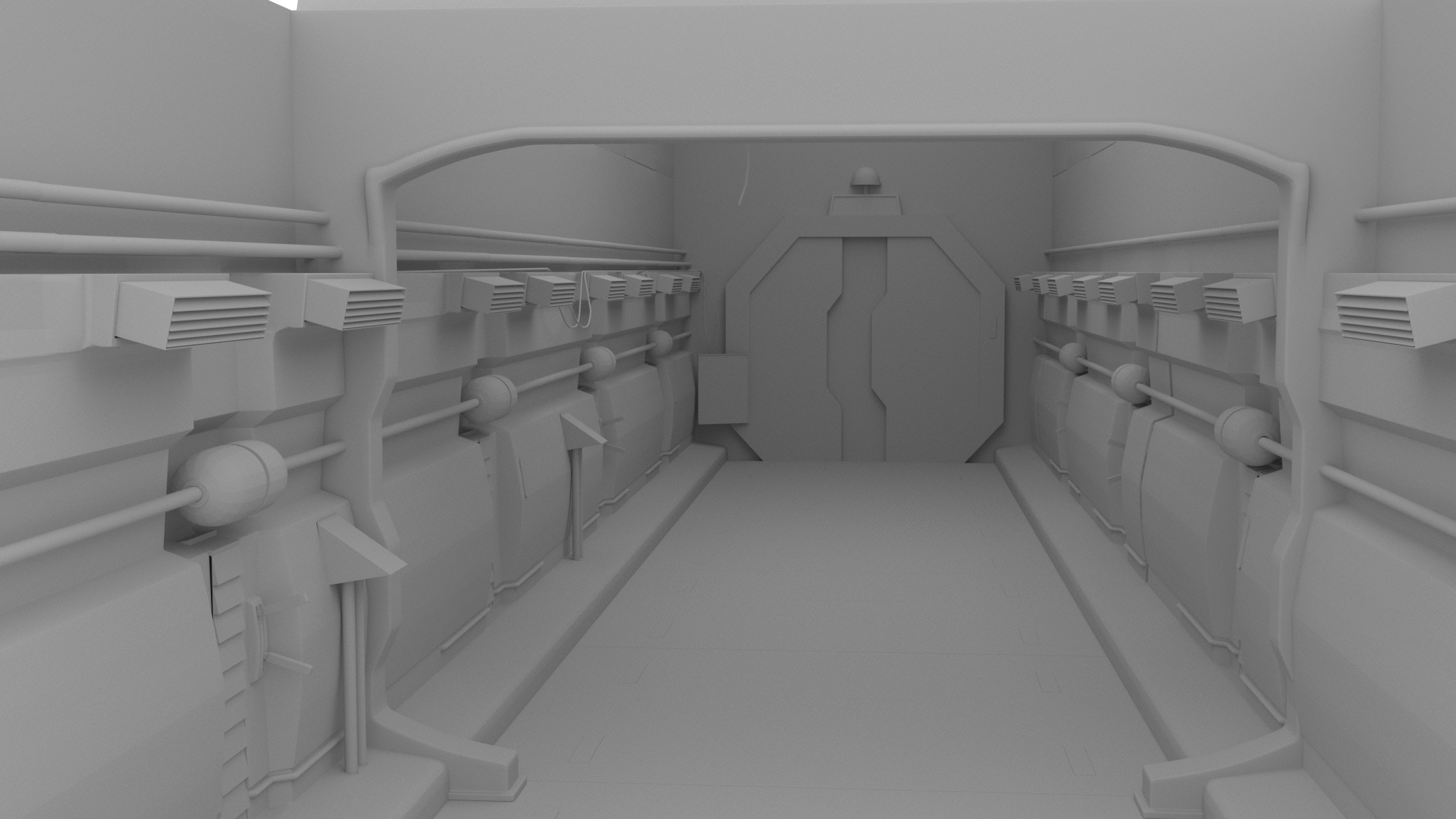 Ominous Hallway - Clay (V-Ray)