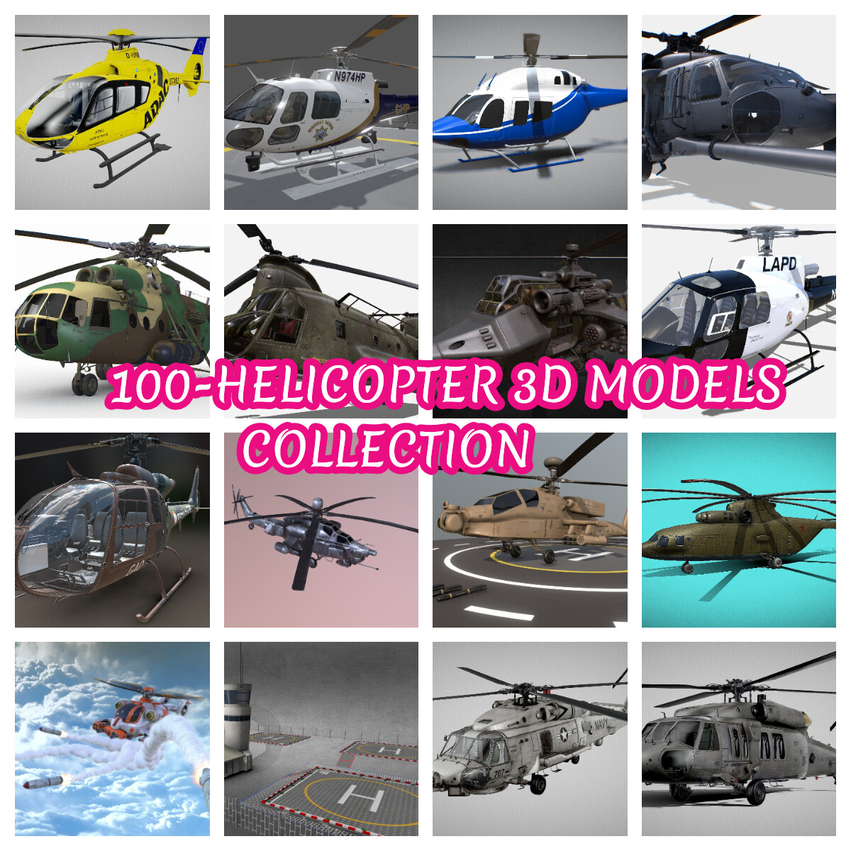 Artstation Get This 100 Mega Pack For Only 300 100 Helicopter 3d Models Collection